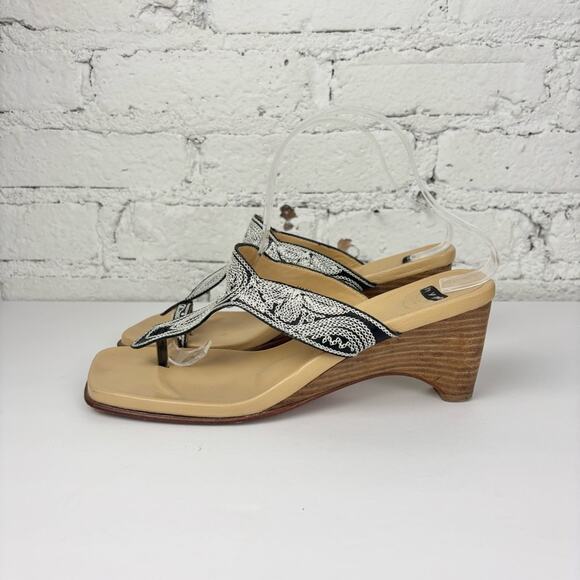 Vintage Y2K Hype Embroidered Wedge Heel Sandals - Picture 1 of 8